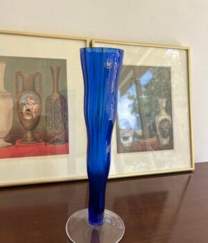 BLUE GLASS WAVED VASE PITTI VETRO