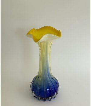 Rounded Yellow and Blue Murano Glass vase