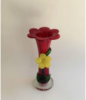 Red Murano vase with yellow flower