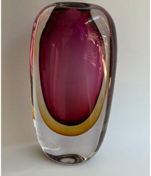 pink and yellow glass vase
