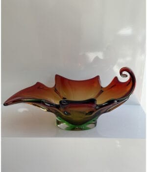 Red & amber Murano Glass leaf-shaped centerpiece bowl