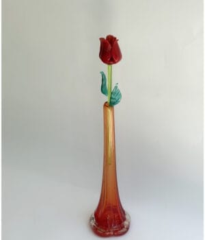 Red Murano Glass vase with a flower