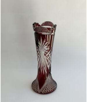 Ruby Red Bohemian Cut Crystal Vase