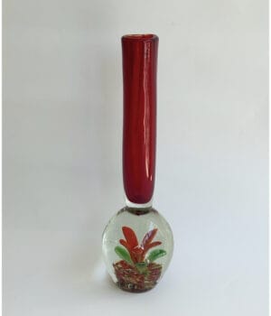 Red Murano Glass Vase with Floral Motif