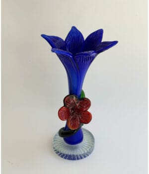 Blue Murano vase with red flower