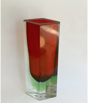 MURANO RED GLASS VASE WITH GREEN BASE