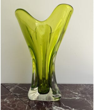 Green Murano Glass tall vase, flower-shaped