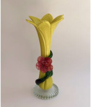 Yellow Murano vase with red flower